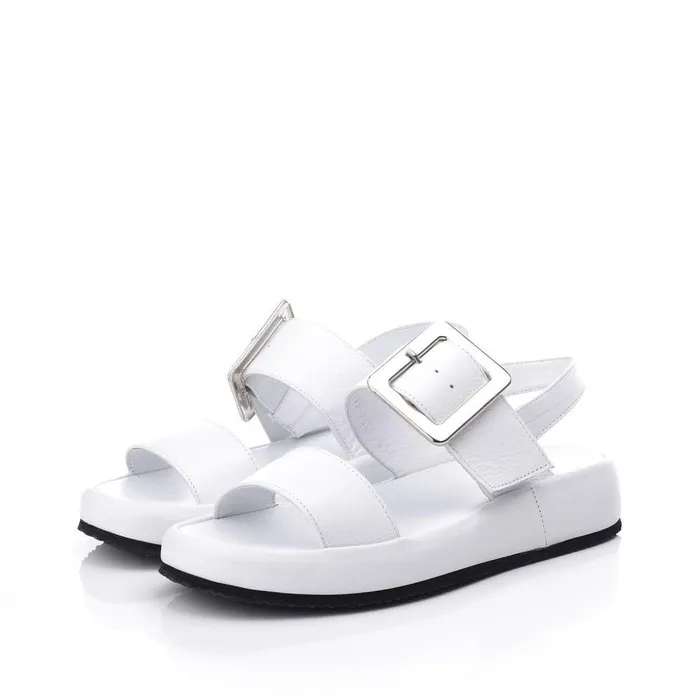 Women Moda In Pelle Flatform Sandals Bsoleful BForce White Leather