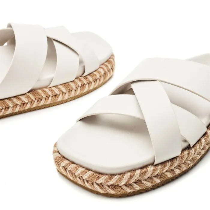 Women Moda In Pelle Flatform Sandals Morornie Off White Porvair