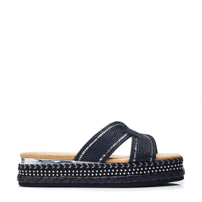 Women Moda In Pelle Flatform Sandals Naiah Black Textile