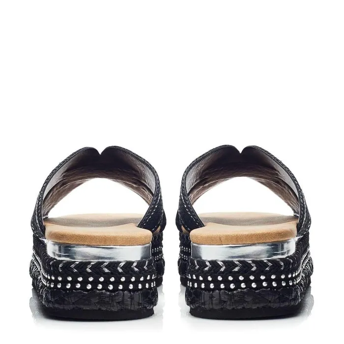 Women Moda In Pelle Flatform Sandals Naiah Black Textile