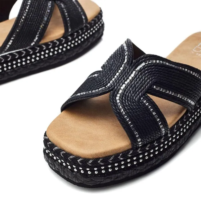 Women Moda In Pelle Flatform Sandals Naiah Black Textile