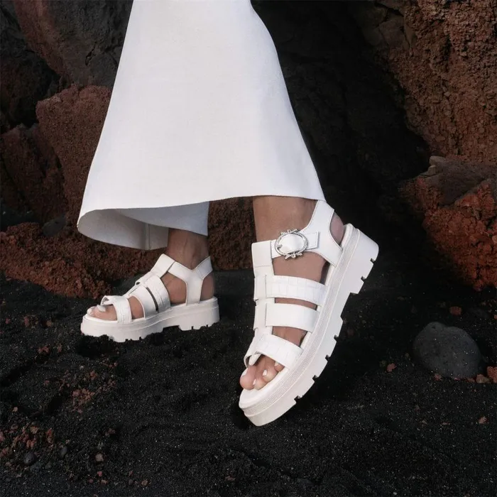 Women Moda In Pelle Flatform Sandals Obsidian Off White Leather