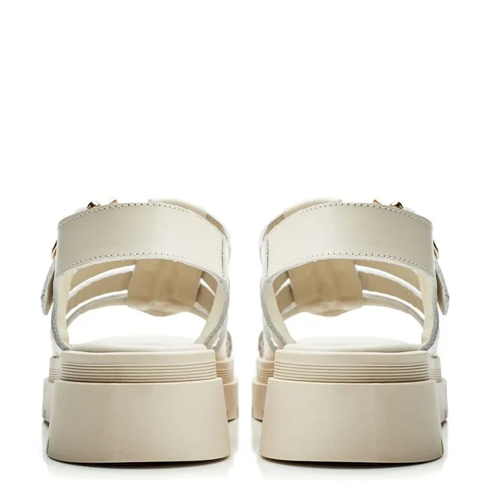 Women Moda In Pelle Flatform Sandals Obsidian Off White Leather