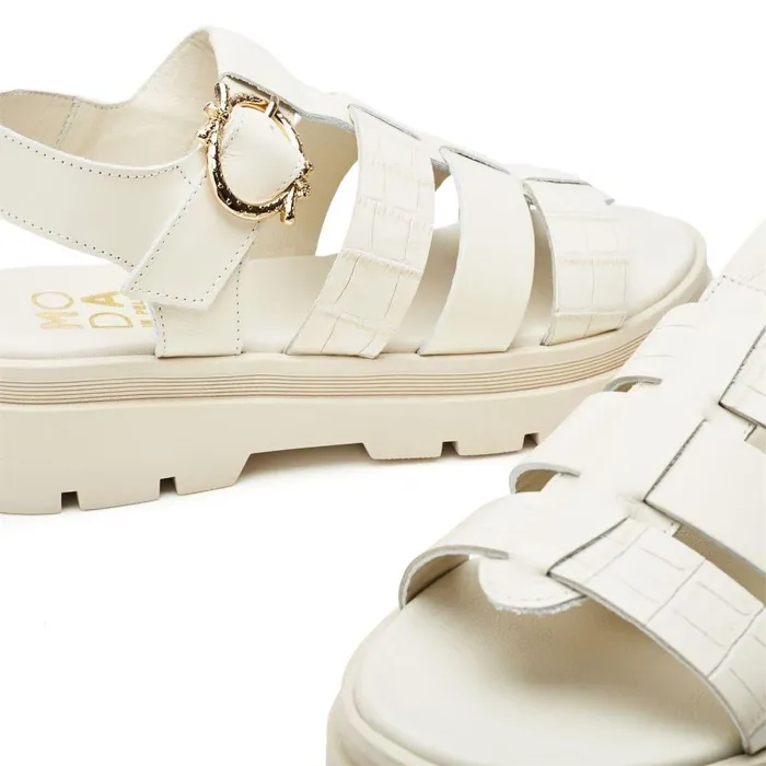 Women Moda In Pelle Flatform Sandals Obsidian Off White Leather