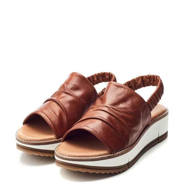 Women Moda In Pelle Flatform Sandals Prasha Tan Leather