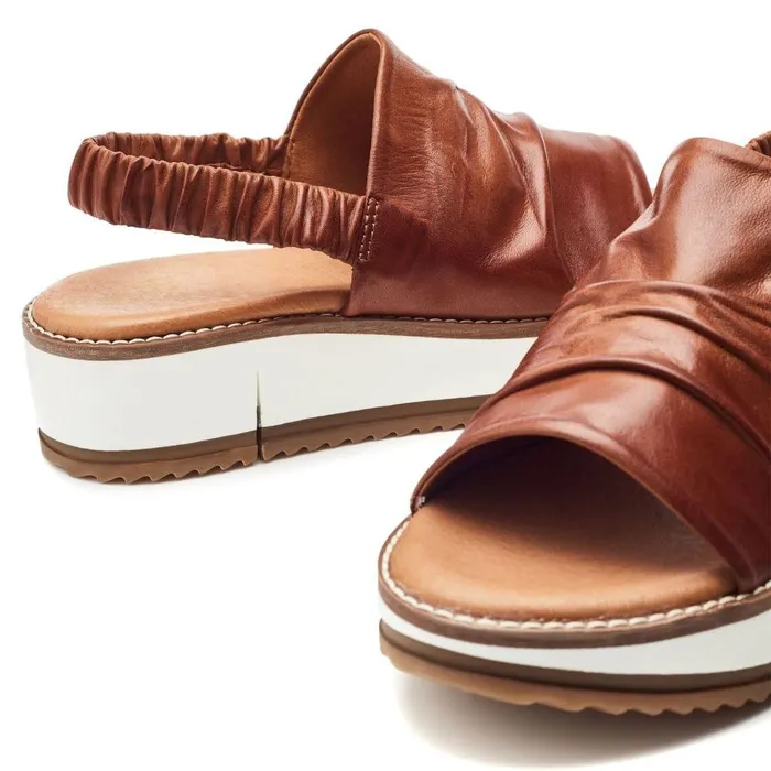 Women Moda In Pelle Flatform Sandals Prasha Tan Leather