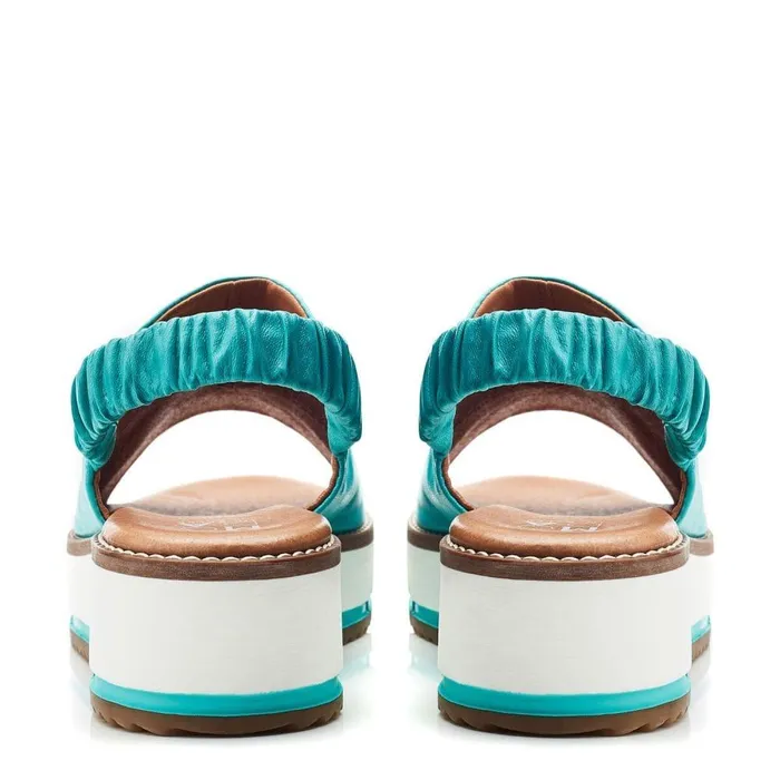 Women Moda In Pelle Flatform Sandals Prasha Turquoise Leather