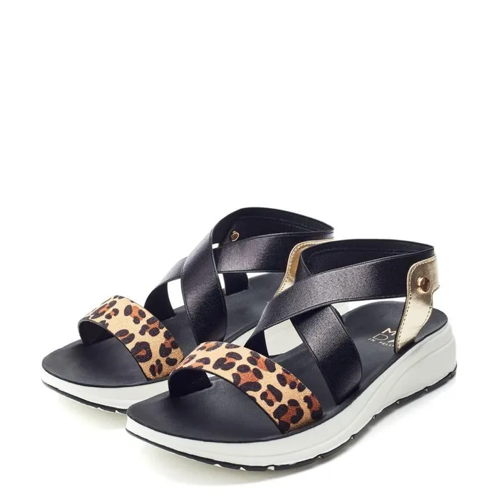 Women Moda In Pelle Flatform Sandals Rosanne Black Mini Leop Print Porvair
