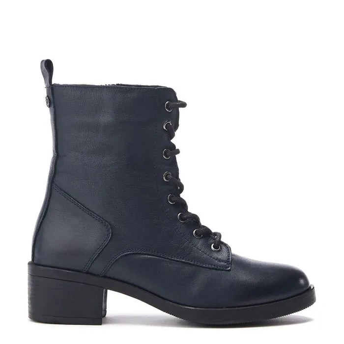Women Moda In Pelle Heeled And Wedge Boots Calia Navy Leather