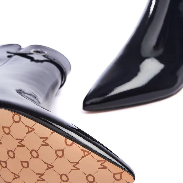 Women Moda In Pelle Heeled And Wedge Boots Pierres Black Patent