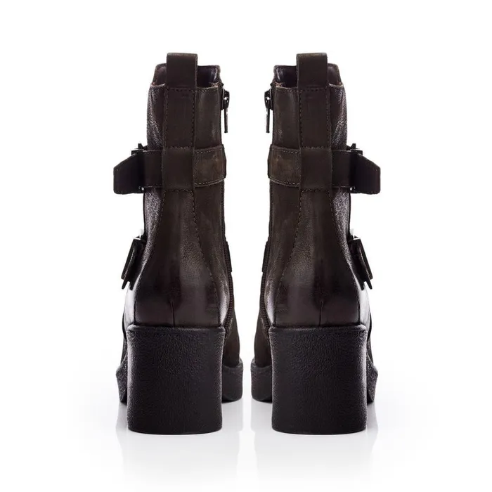 Women Moda In Pelle Heeled And Wedge Boots Shoon Sh Sagitta Olive Nubuck