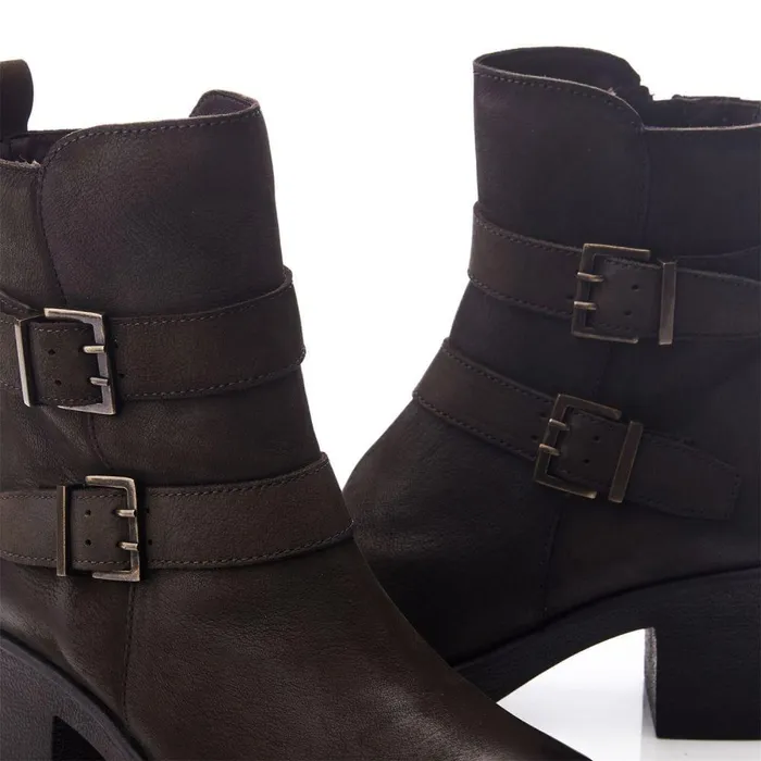 Women Moda In Pelle Heeled And Wedge Boots Shoon Sh Sagitta Olive Nubuck