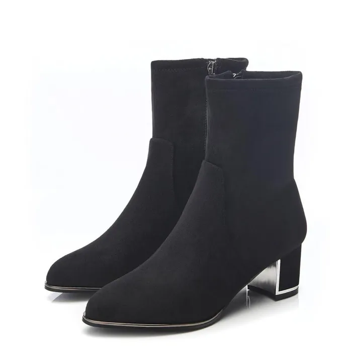 Women Moda In Pelle Heeled And Wedge Boots Zakari Black Alcantara
