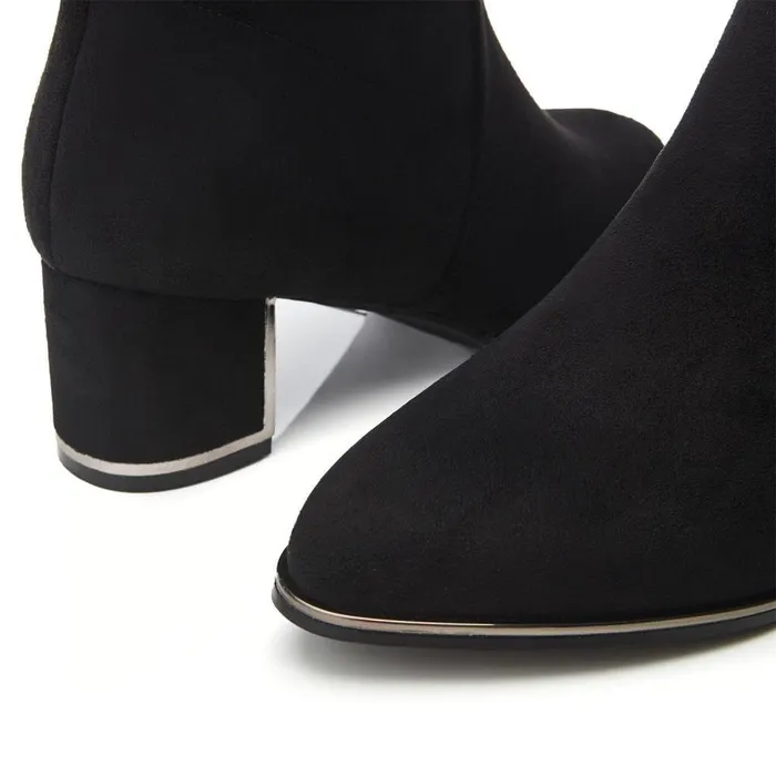 Women Moda In Pelle Heeled And Wedge Boots Zakari Black Alcantara