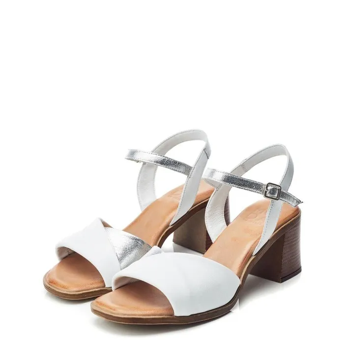 Women Moda In Pelle Heeled Sandals Lanie White 8211 Silver Leather