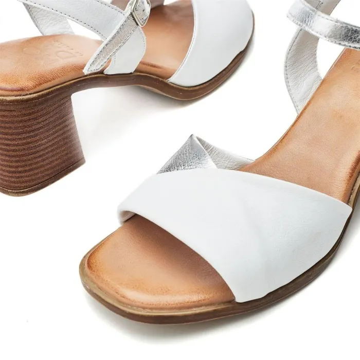 Women Moda In Pelle Heeled Sandals Lanie White 8211 Silver Leather