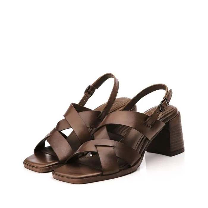 Women Moda In Pelle Heeled Sandals Leeana Olive Leather