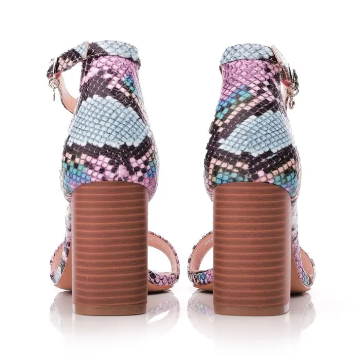 Women Moda In Pelle Heeled Sandals Meesha Cameo Snake Print