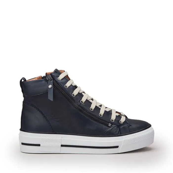 Women Moda In Pelle HighTop Trainers Annaken Navy Leather