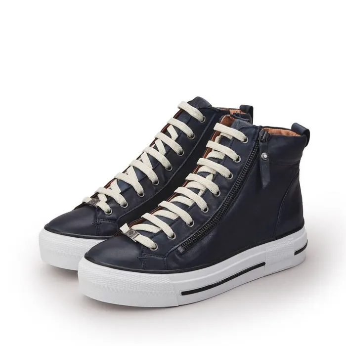 Women Moda In Pelle HighTop Trainers Annaken Navy Leather