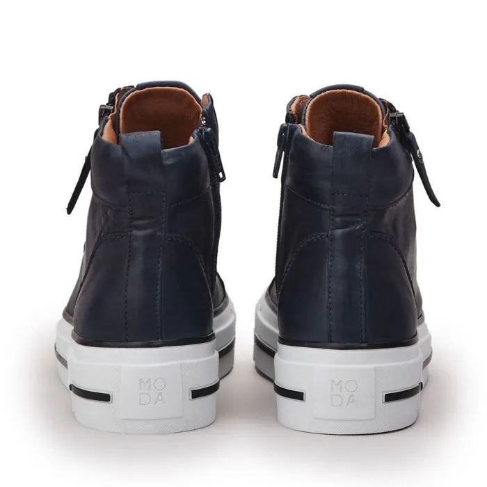 Women Moda In Pelle HighTop Trainers Annaken Navy Leather