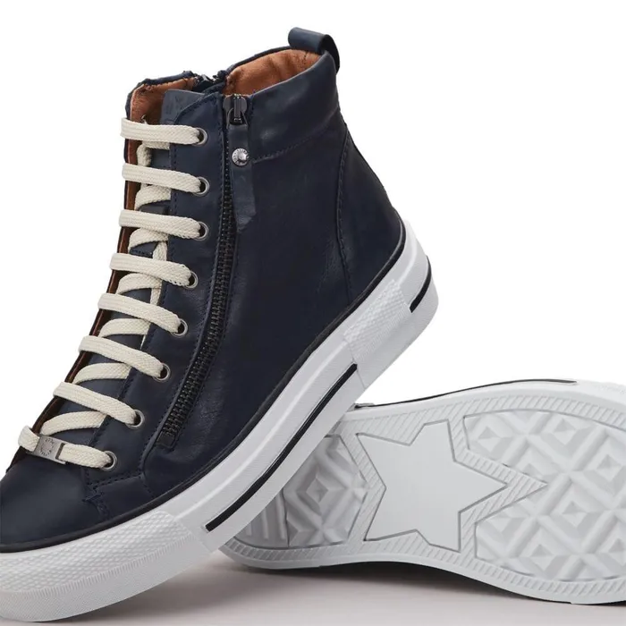 Women Moda In Pelle HighTop Trainers Annaken Navy Leather