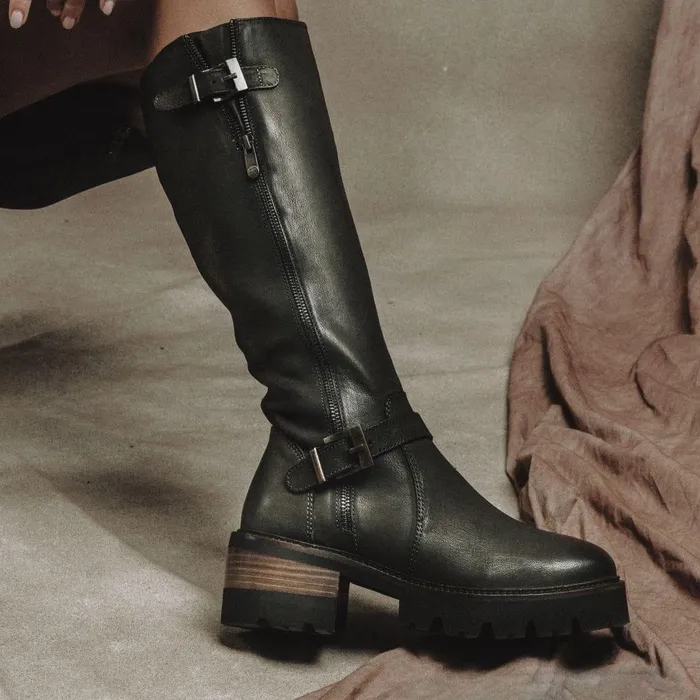 Women Moda In Pelle Knee High Boots Dori Olive Nubuck
