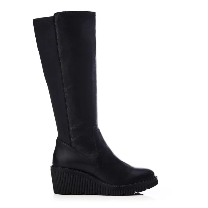 Women Moda In Pelle Knee High Boots Harpette Black Leather
