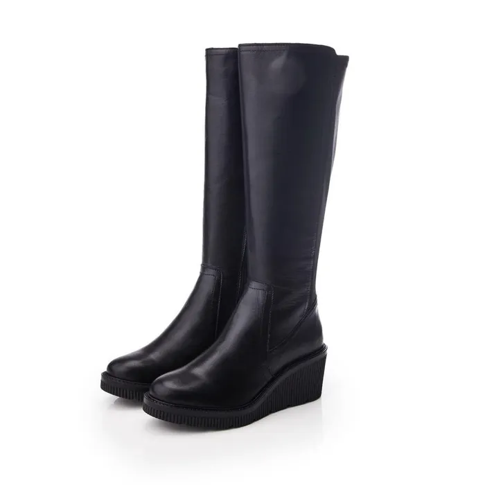 Women Moda In Pelle Knee High Boots Harpette Black Leather