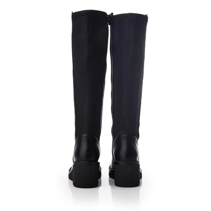 Women Moda In Pelle Knee High Boots Harpette Black Leather