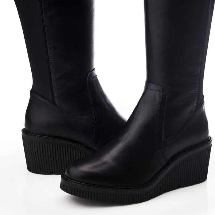 Women Moda In Pelle Knee High Boots Harpette Black Leather