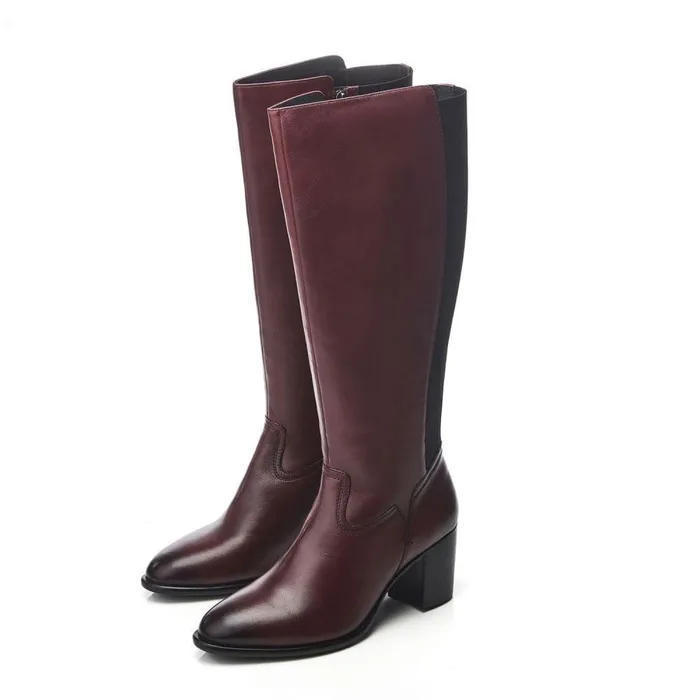Women Moda In Pelle Knee High Boots Scarletta Burgundy Leather