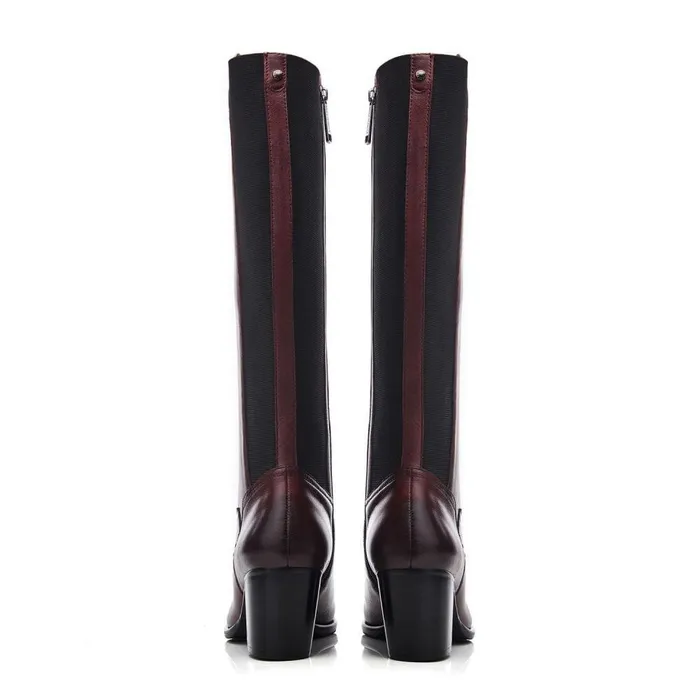 Women Moda In Pelle Knee High Boots Scarletta Burgundy Leather
