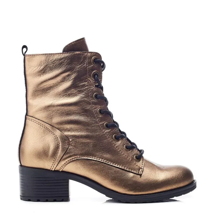 Women Moda In Pelle MidCalf Boots Bezzie Gold Metallic Leather