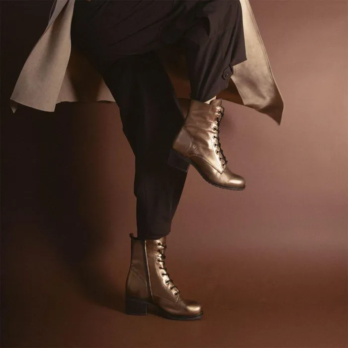 Women Moda In Pelle MidCalf Boots Bezzie Gold Metallic Leather