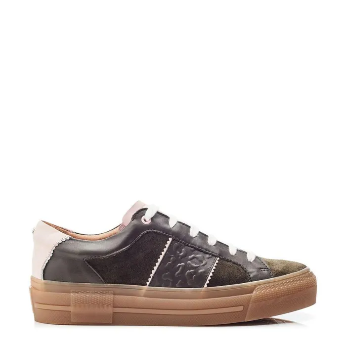 Women Moda In Pelle Platform Trainers Amande Khaki Leather