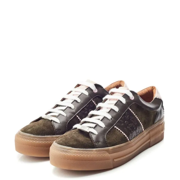 Women Moda In Pelle Platform Trainers Amande Khaki Leather