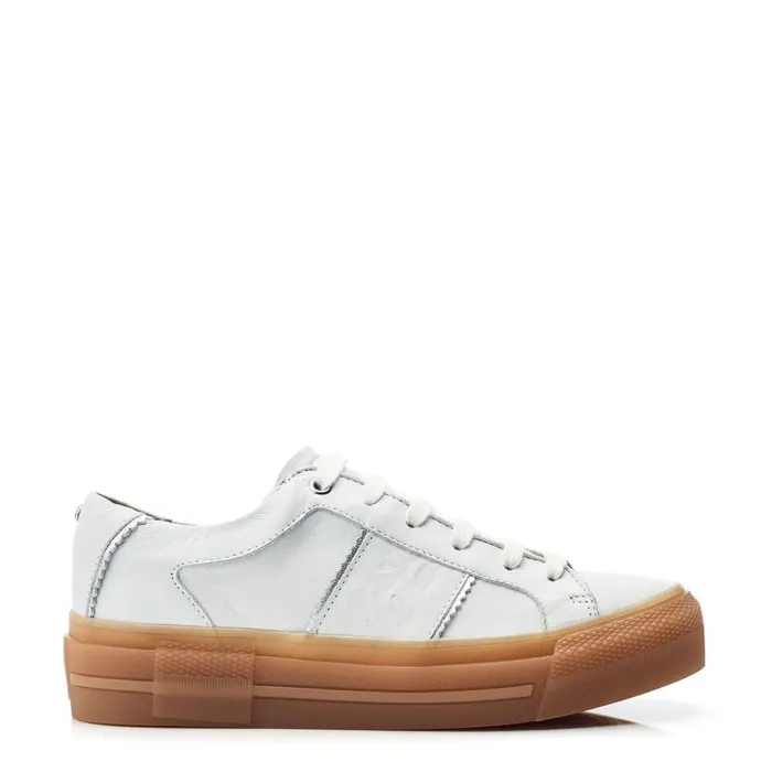Women Moda In Pelle Platform Trainers Amande White Leather