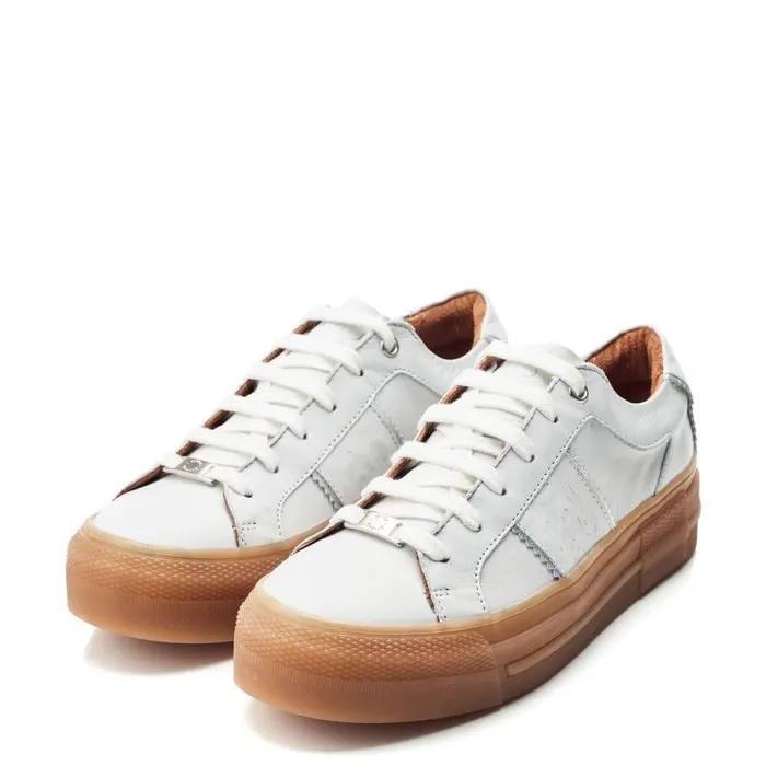 Women Moda In Pelle Platform Trainers Amande White Leather