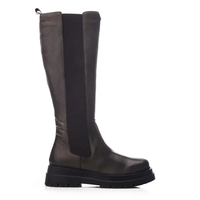 Women Moda In Pelle Riding And Flat Boots Shoon Sh Idoma Olive Leather