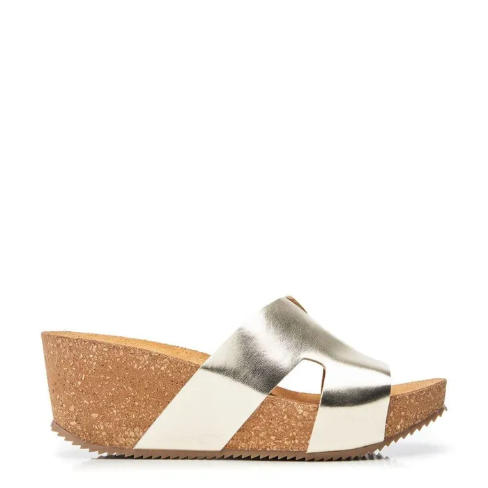 Women Moda In Pelle Slider Sandals Holle Champagne Leather