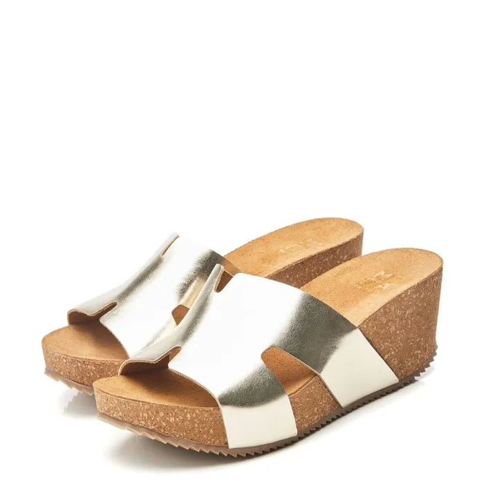 Women Moda In Pelle Slider Sandals Holle Champagne Leather