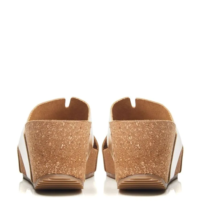 Women Moda In Pelle Slider Sandals Holle Champagne Leather