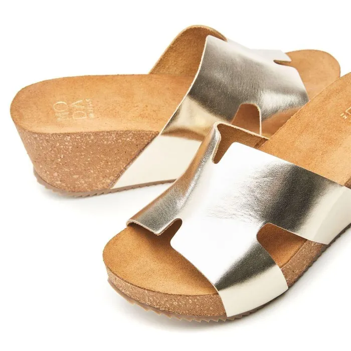 Women Moda In Pelle Slider Sandals Holle Champagne Leather