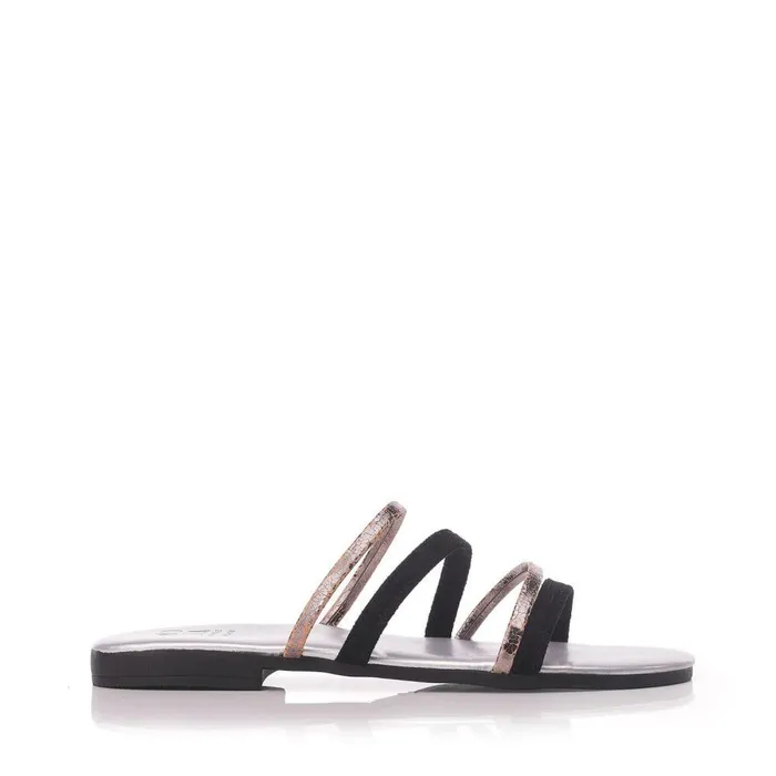 Women Moda In Pelle Slider Sandals Lithers Black Leather