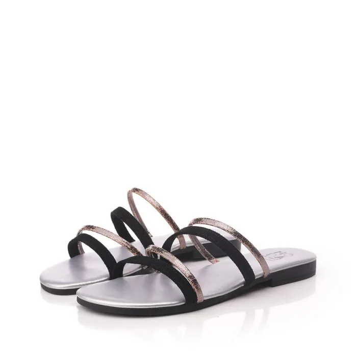 Women Moda In Pelle Slider Sandals Lithers Black Leather