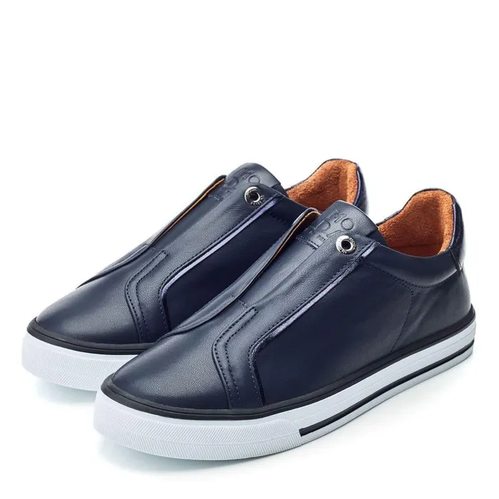 Women Moda In Pelle SlipOn Trainers Bennii Navy Leather