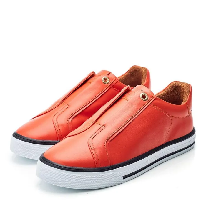 Women Moda In Pelle SlipOn Trainers Bennii Orange Leather