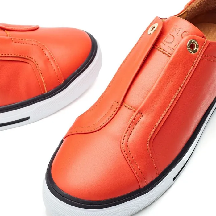 Women Moda In Pelle SlipOn Trainers Bennii Orange Leather