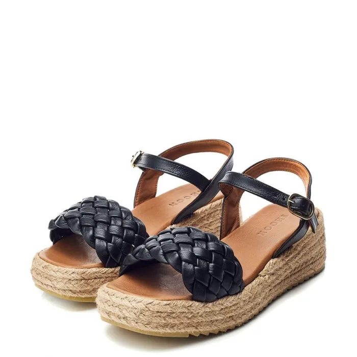 Women Moda In Pelle Wedge Sandals Shoon Sh Adrienne Black Leather